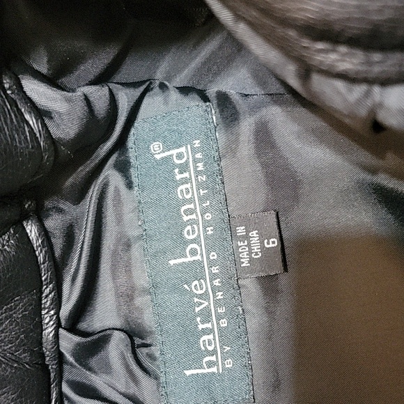 Black Leather Jacket and Skirt Set with Floral Embroidery - Picture 2 of 16